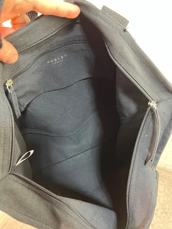 RADLEY LONDON CANVAS ZIPPER TOP TOTE BLACK WITH ROSE GOLD “SHINE” AND DOG NWT - Picture 8 of 14